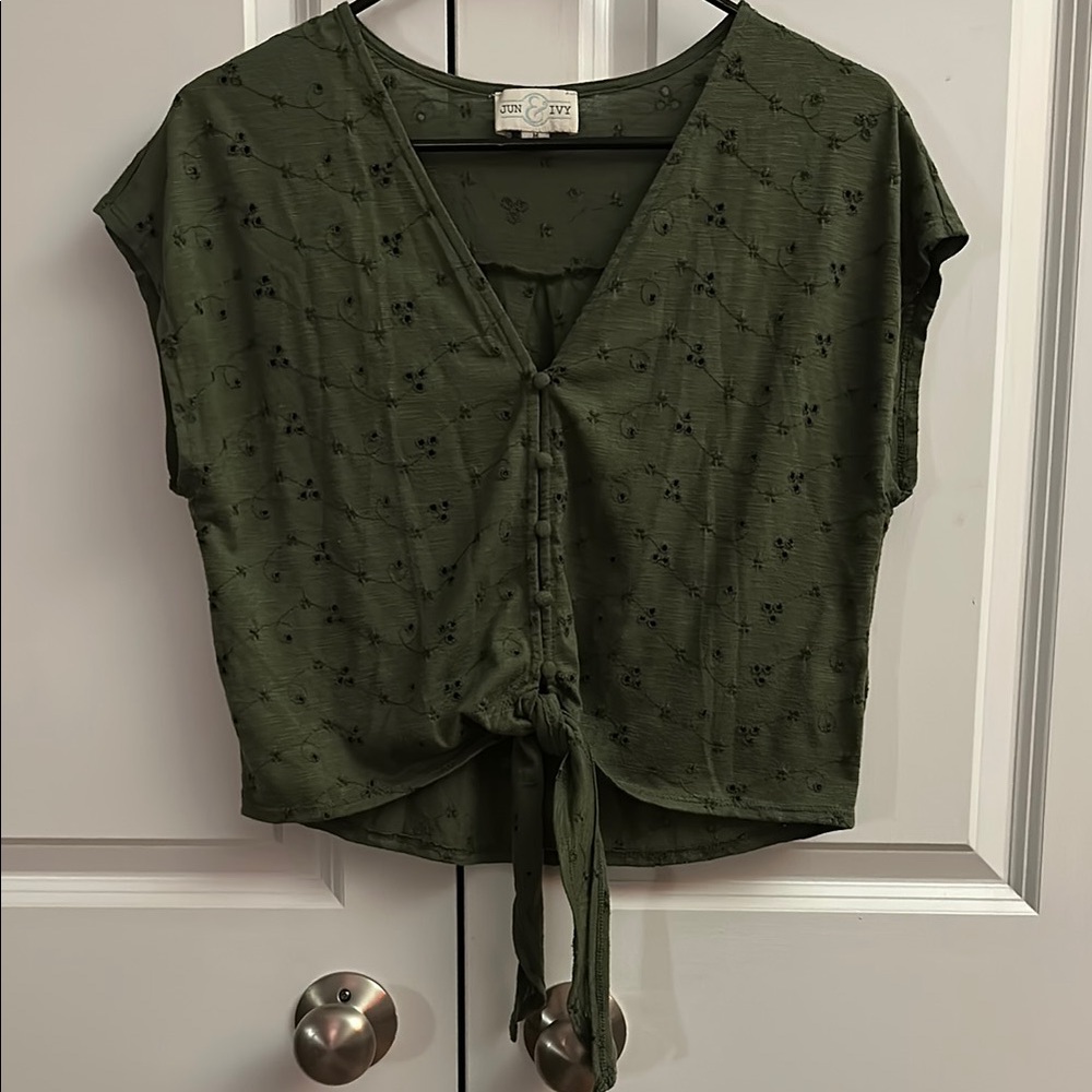 Olive Green Tie-Front Top